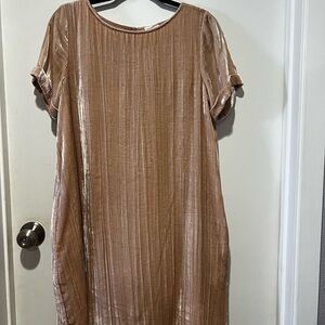 Garnet Hill Shimmering Velvet Mini Dress in Tan